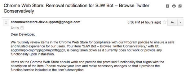 SJW Bot Shut Down by Google Chrome