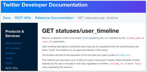 twitter REST api documentation sample