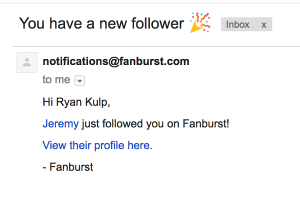 fanburst new follower email