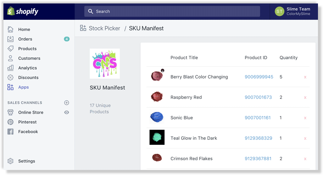 Stock Picker app for Color My Slime