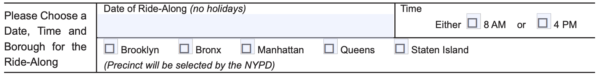 NYPD Ride Along Borough Selection
